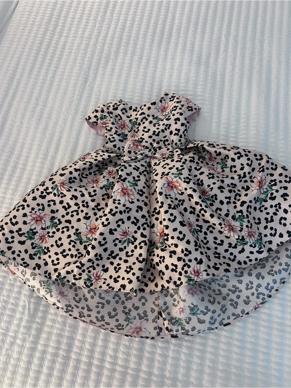 Rare Editions Pink Floral & Black Spot Tie-Back Dress. Size 3T